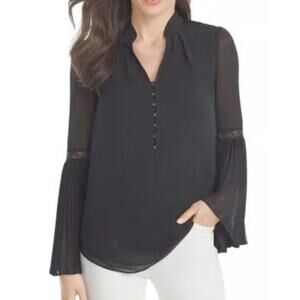 White House Black Market Bell Sleeves Hook and Eye Sheer Blouse US Womens 8